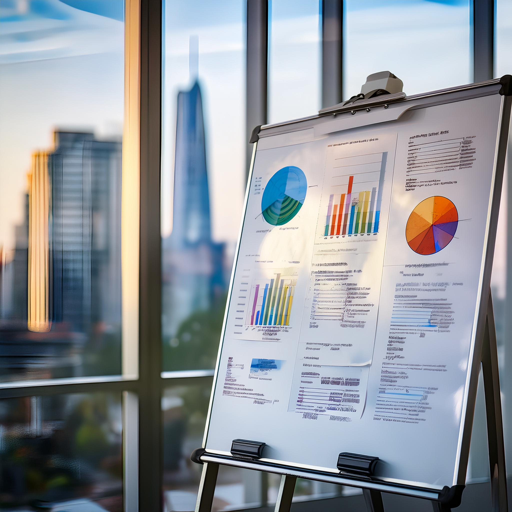 Berater in einem Gespräch mit Kunden, mit grafischen Steuerdiagrammen im Hintergrund