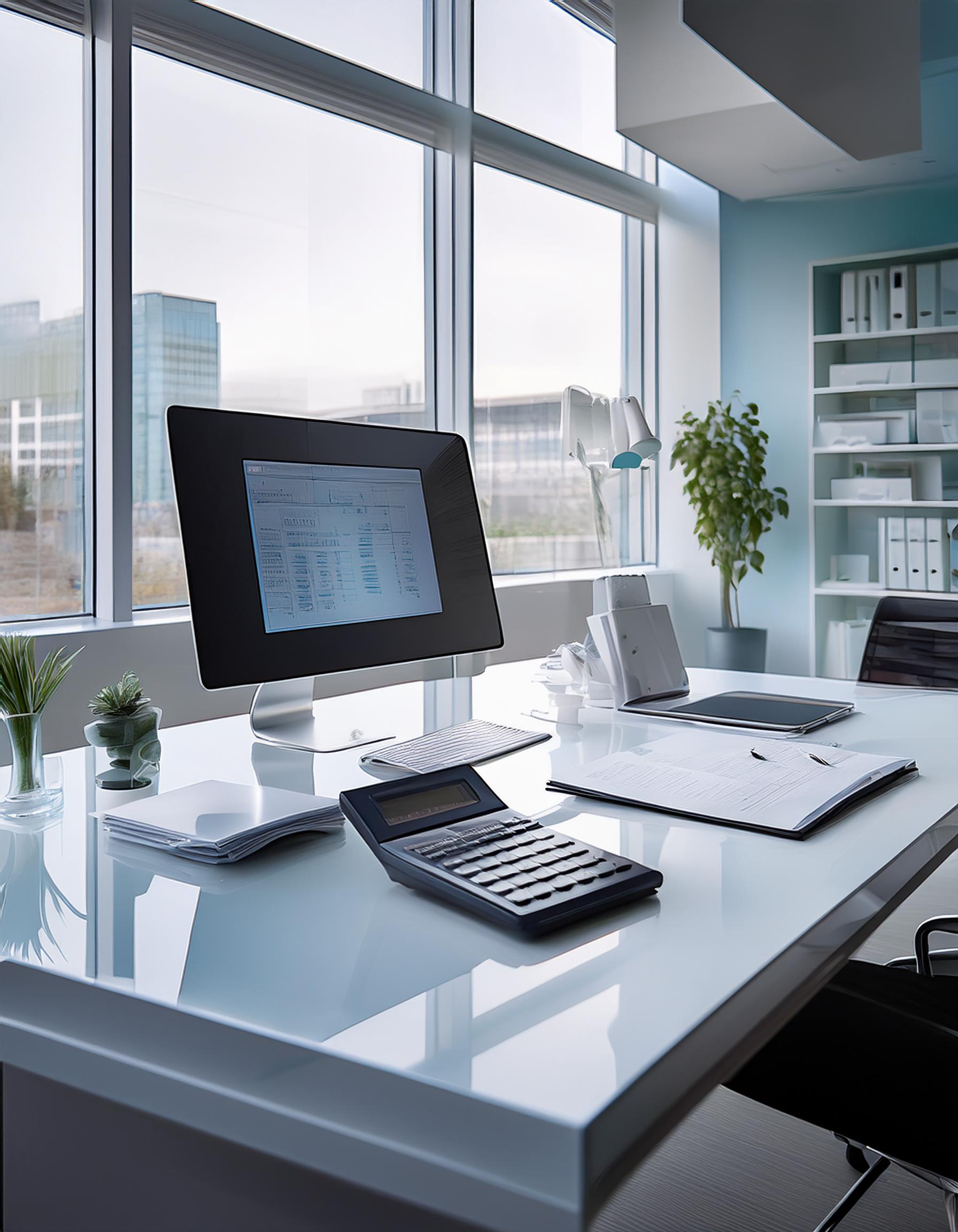 Moderner Büroraum mit Finanzdokumenten auf einem Schreibtisch