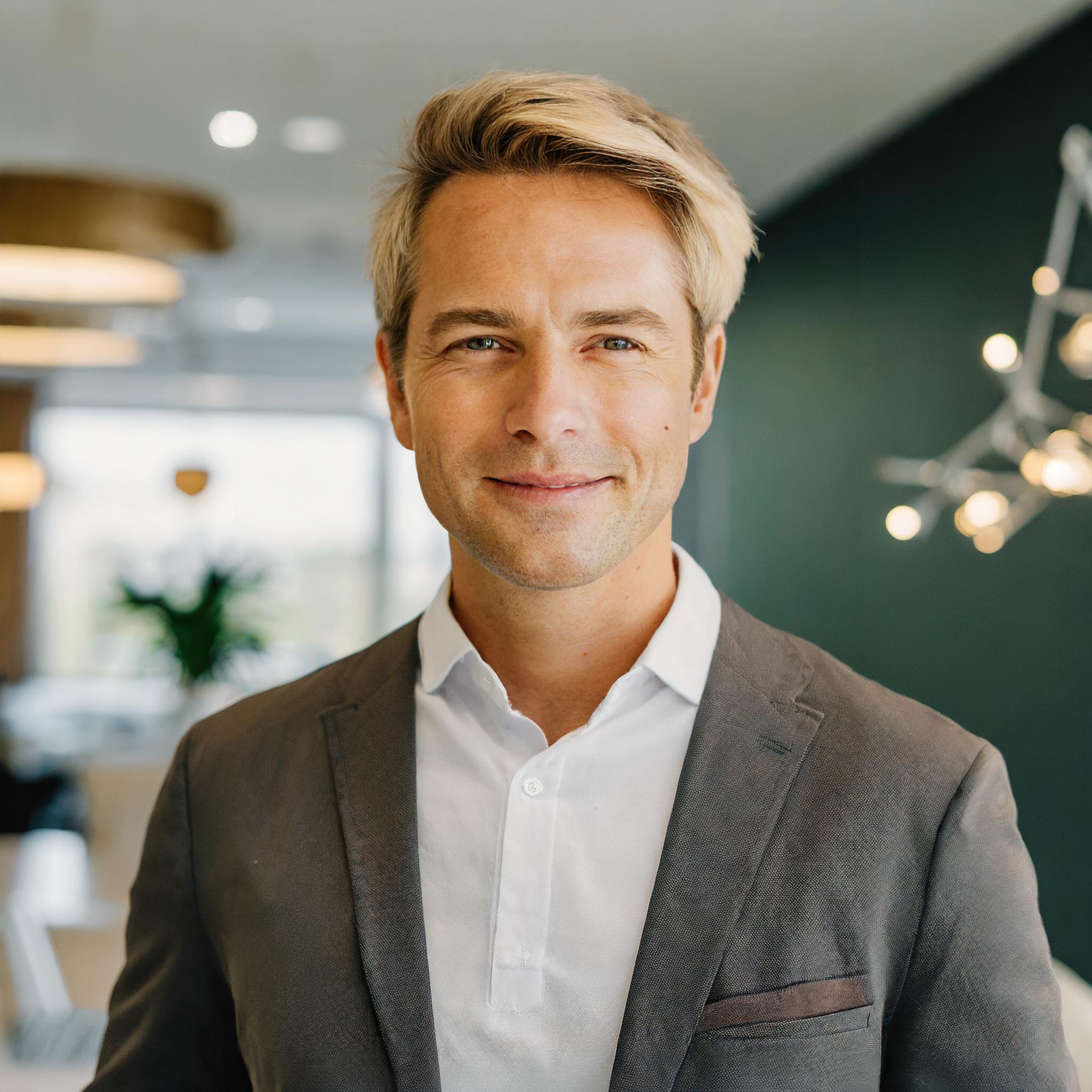 Teammitglied Lukas Müller, lächelnder Mann im Anzug